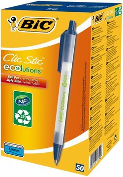 STYLO BILLE BLEU BIC CLIC STIC ECOLUTIONS RETRACTABLE POINTE 1 MM