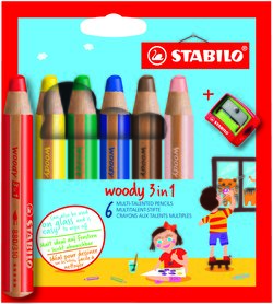 WOODY 6 CRAYONS ASSORTIS + TAILLE CRAYON