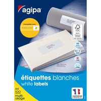 BOITE 1000 ETIQUETTES BLANCHES MULTI-USAGES CLASSIQUE 105X57MM REFERENCE AGIPA 119013