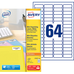 BOITE 6400 MINI-ETIQUETTES BLANCHES LASER 45.7X16.9MM PAPIER VELIN 145G REFERENCE AVERY L7652
