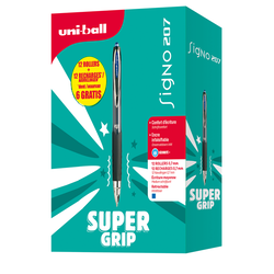PACK 12 STYLOS UNIBALL SIGNO RT207 BILLE GEL + 12 RECHARGES BLEU
