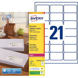2100 ETIQUETTES ADRESSES RECYCLEES BLANCHES 63,5 X 38,1 MM LASER (LR7160-100) AVERY