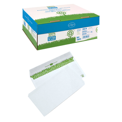 BOITE 500 ENVELOPPES GAMME RECYCLEE EXTRA BLANC 100% 80G FORMAT DL 110X220MM AUTOADHESIVE BLANC
