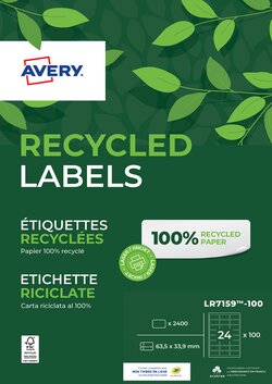6500 ETIQUETTES ADRESSES RECYCLEES BLANCHES 38,1 X 21,2 MM LASER (LR7651-100) AVERY