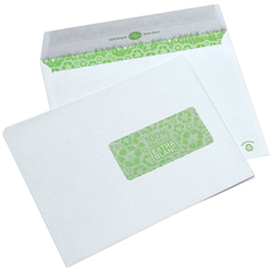 BOITE 500 ENVELOPPES GAMME RECYCLEE EXTRA BLANC 100% 90G FORMAT C5 162X229MM A FENETRE 45X100MM AUTOADHESIVE BLANC