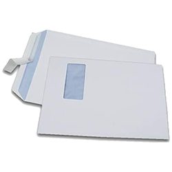 BOITE 250 POCHETTES BLANCHES GAMME STANDARD 90G FORMAT 24 229X324MM A FENETRE 50X110MM AUTOADHESIVE BLANC