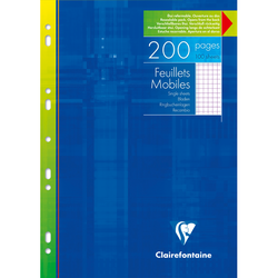 PAQUET 200 FEUILLETS MOBILES CLAIREFONTAINE A4 PERFORES QUADRILLE 5X5MM 90G