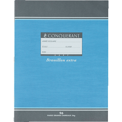CONQUERANT C7 Cahier de brouillon 17x22 cm 96 pages 56g grands carreaux  Seyès. Couverture carte ≡ CALIPAGE