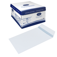 BOITE 500 POCHETTES BLANCHES GAMME SUPERIEURE 90G FORMAT C5 162X229MM AUTOADHESIVE VELIN BLANC