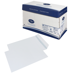 BOITE 250 POCHETTES BLANCHES GAMME SUPERIEURE  90G FORMAT C4 229X324MM AUTOADHESIVE VELIN BLANC
