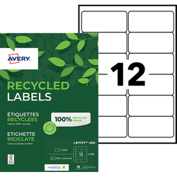 BOITE 1200 ETIQUETTES AVERY BLANCHES LASER RECYCLEES 99,1 x 42,3 MM - LR7177-100