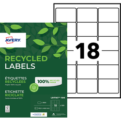 BOITE 1800 ETIQUETTES AVERY BLANCHES LASER RECYCLEES 63,5 x 46,6 MM - LR7161-100