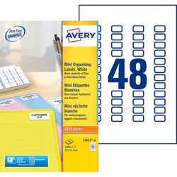BOITE 1200 MINI-ETIQUETTES BLANCHES LASER 22X12.7MM PAPIER VELIN 145G REFERENCE AVERY L7653