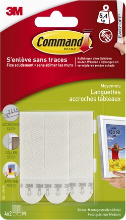 8 LANGUETTES ACCROCHE TABLEAUX COMMAND MOYENNES BLANCHES CHARGE 5.4 KG