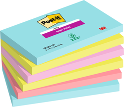 LOT 6 BLOCS POST-IT SUPER STICKY 76X127MM COLLECTION COSMIC
