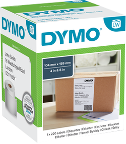 BOITE 1 ROULEAU 220 ETIQUETTES PAPIER EXTRA LARGES / EXPEDITIONS (LABELWRITER 4XL) DYMO 104X159MM BLANC